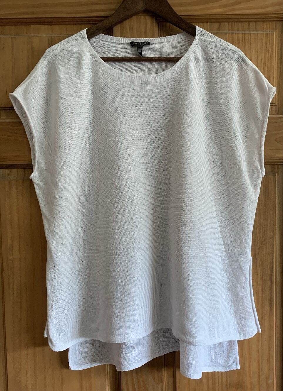 Eileen Fisher Women's Organic Linen Shirred-Back Top Womens Oversized M White